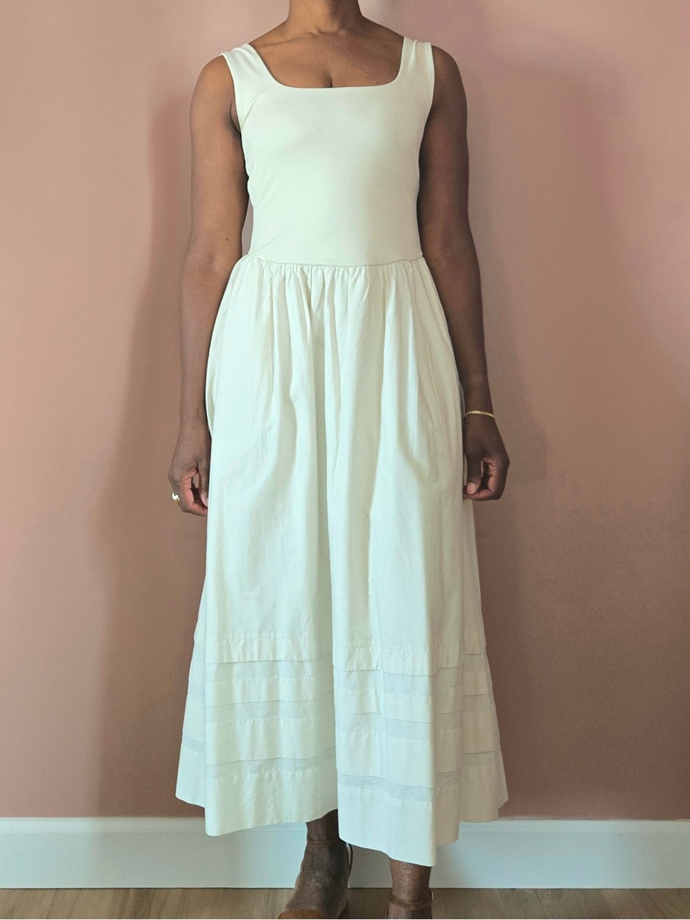 j crew | drop-waist mixy dress | midi | sleeveless | cream | cotton blend | us s